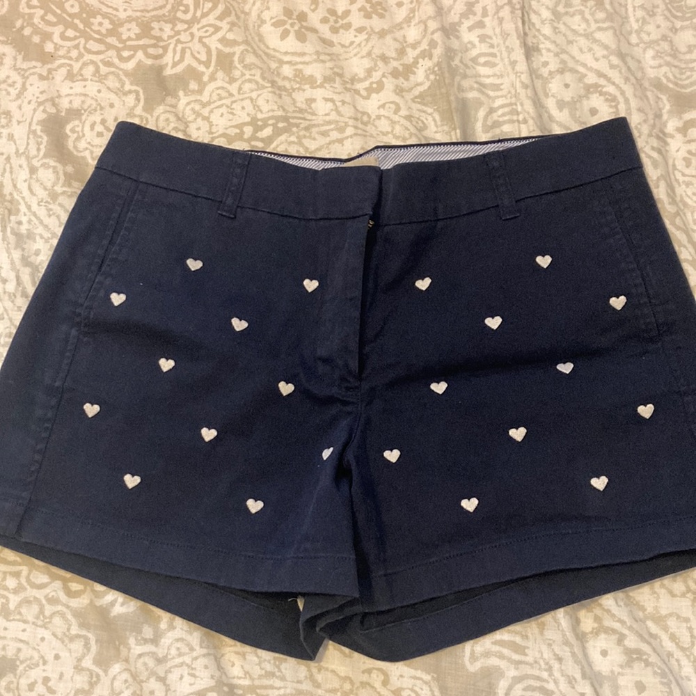 J Crew navy shorts with white hearts